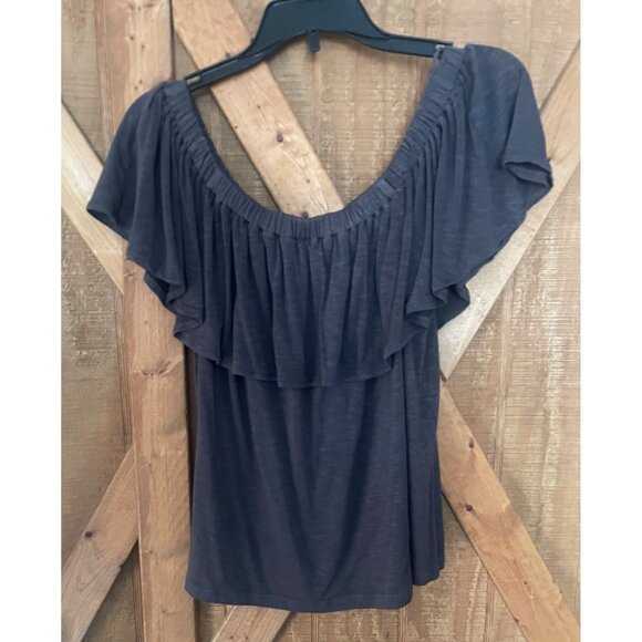 American Eagle Soft & Sexy Off-Shoulder Faux Button-Front Top Gray Dressy Casual - Picture 3 of 7